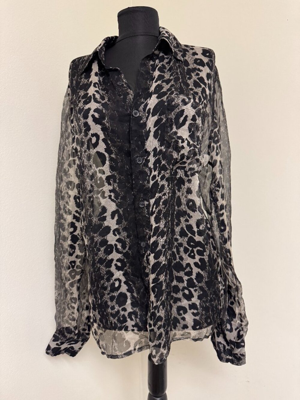 NWT JOE'S Jeans "The Shirt" Sheer Leopard 100% Silk Blouse Size S